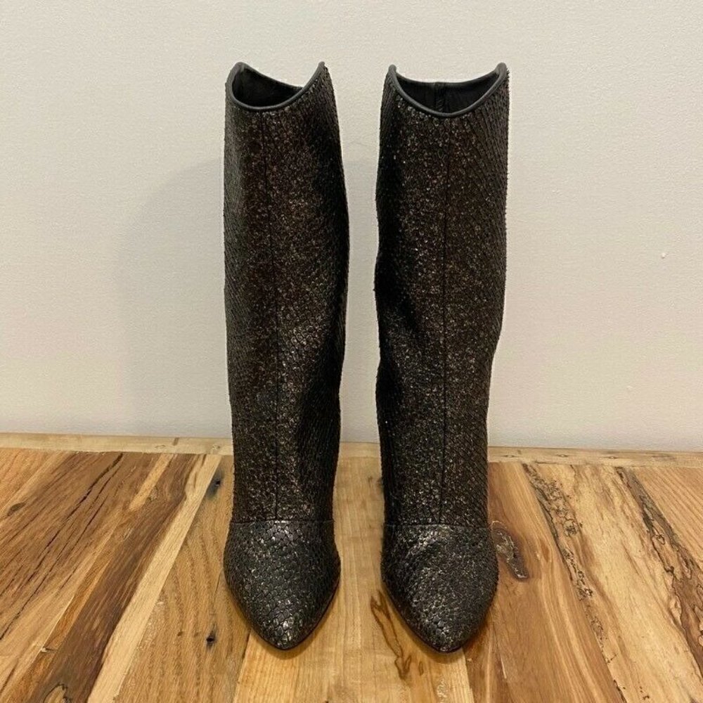 Cavallini Italy Heel Boots Black Snakeskin 7 NEW - Picture 4 of 10